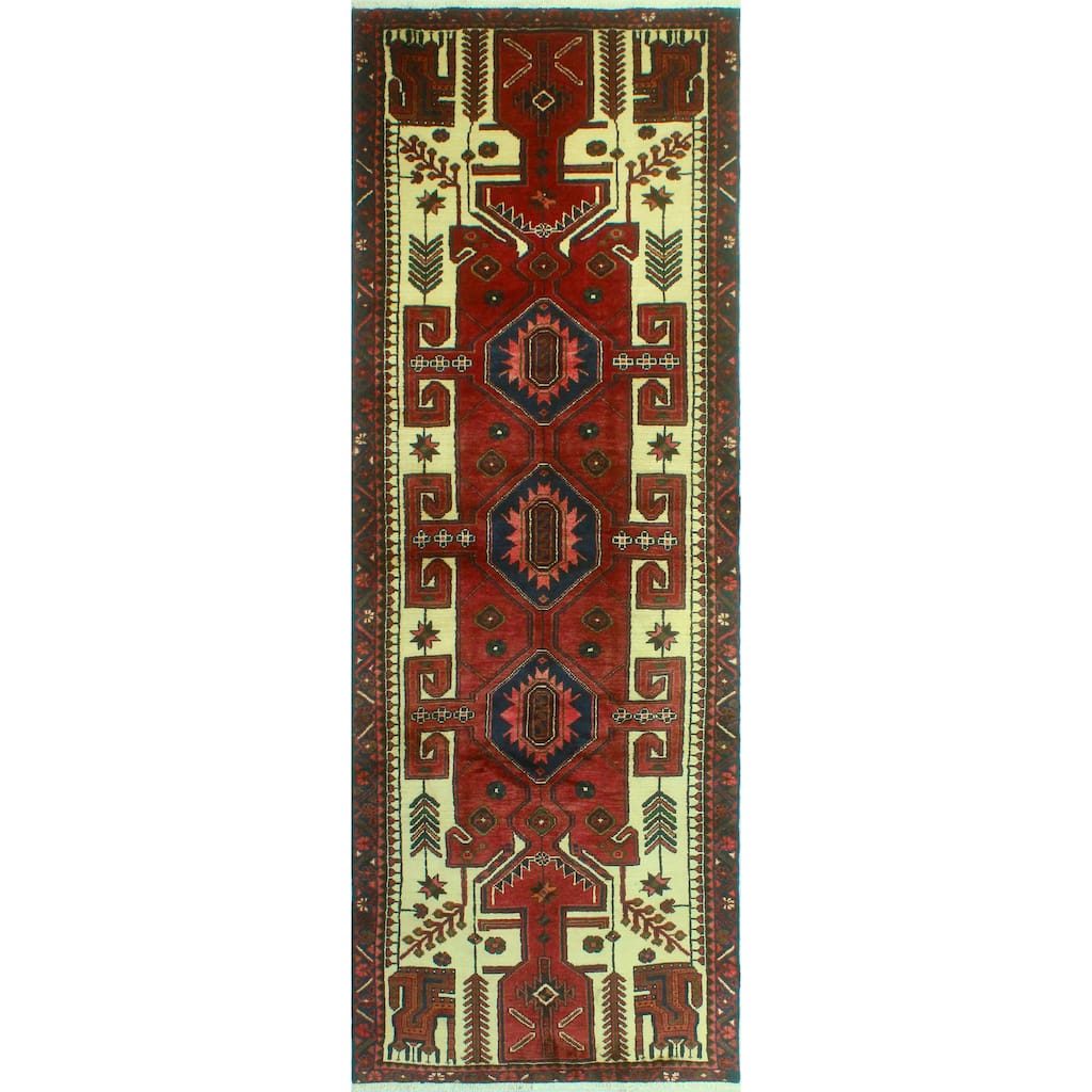 Fine Vintage Distressed Marlene Burgundy/Ivory Runner - 3'5" x 9'5"