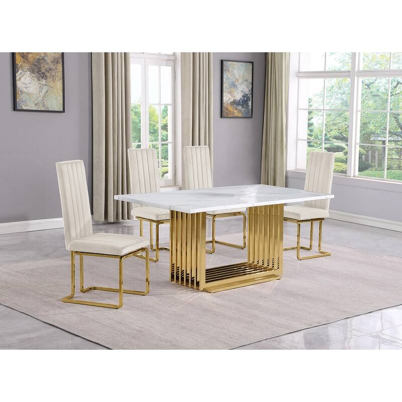 Best Quality Furniture D310/1-SC340-7 Dining Set with 68" White Marble Top