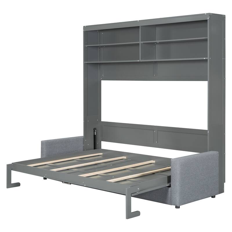 Queen Size Convertible Murphy Bed And Sofa - Space-Saving 2-in-1 Design with Integrated Storage, Dual-Piston Mechanism