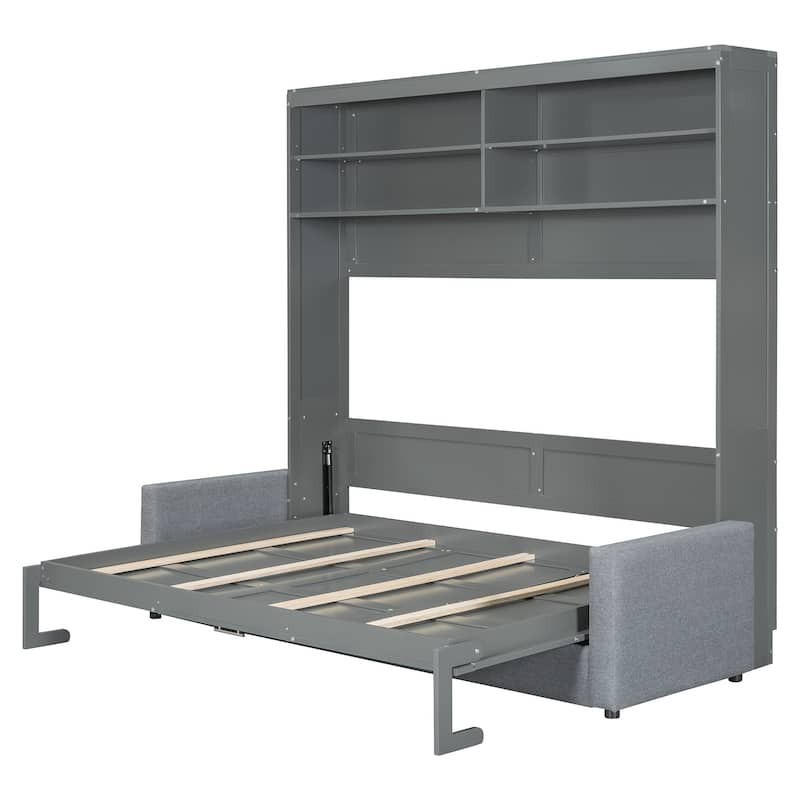 Roomfitters Queen Size Murphy Bed Wall Bed with Sofa and Overhead Storage Shelves, Space-Saving Fold Down Bed