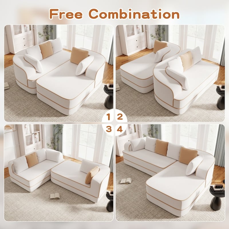 105.9" Modular L-shaped Teddy Velvet Sectional Sofa with Chaise and Curved Armrest