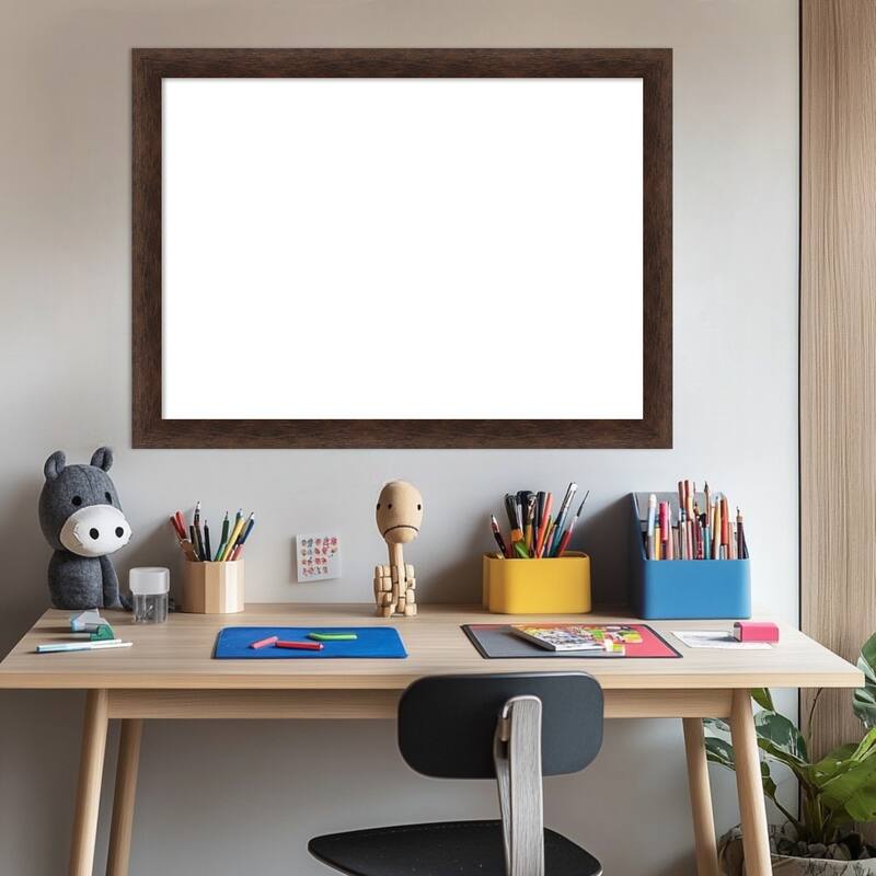 Amanti Art Warm Walnut Narrow Framed Dry Erase Magnetic Board