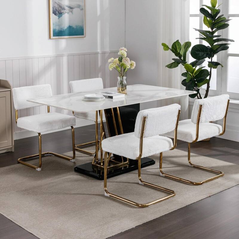 Modern Corduroy Dining Chairs - Gold Metal Base - Armless - Channel Tufting - Set of 2