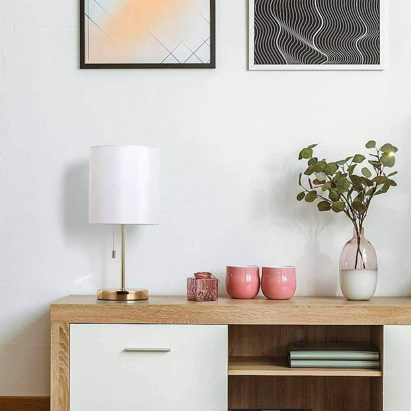 Modern Desk Lamp with Metal Base Fabric Lamp Shade - Gold