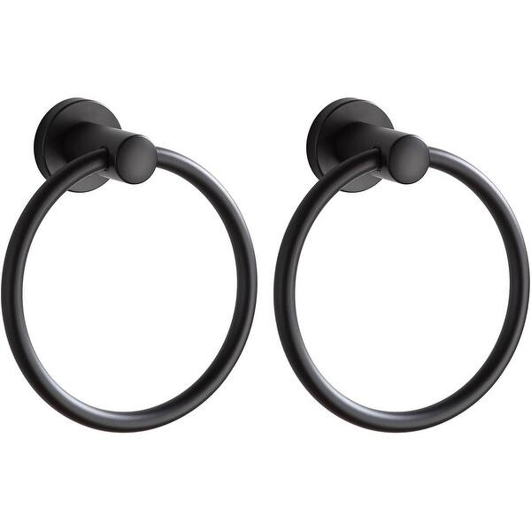 TOPZEA 2-Pack Matte Black Towel Ring – 304 Stainless Steel Wall-Mounted Hand Towel Holder For Bathroom & Kitchen