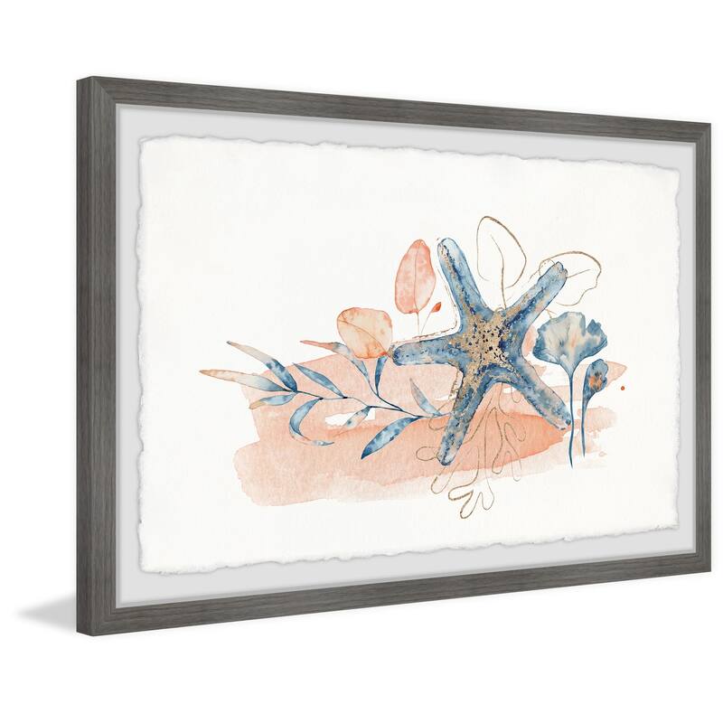 Starfish on Seaweed Framed Wall Art, Coastal Serenity - Tranquil Ocean-Inspired Wall Décor
