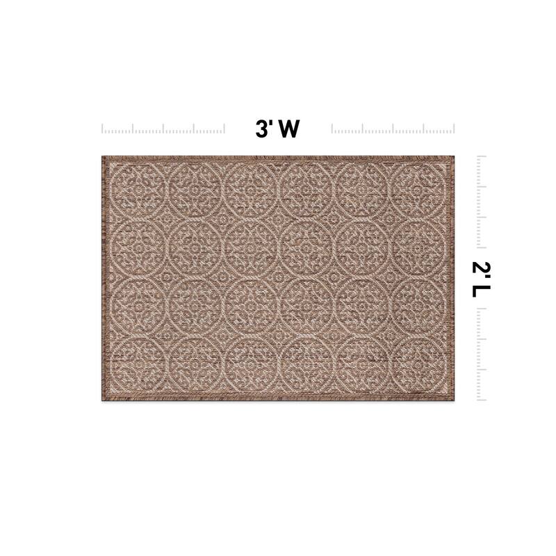 World Rug Gallery Transitional Floral Circles Textured Flat Weave Indoor/Outdoor Area Rug