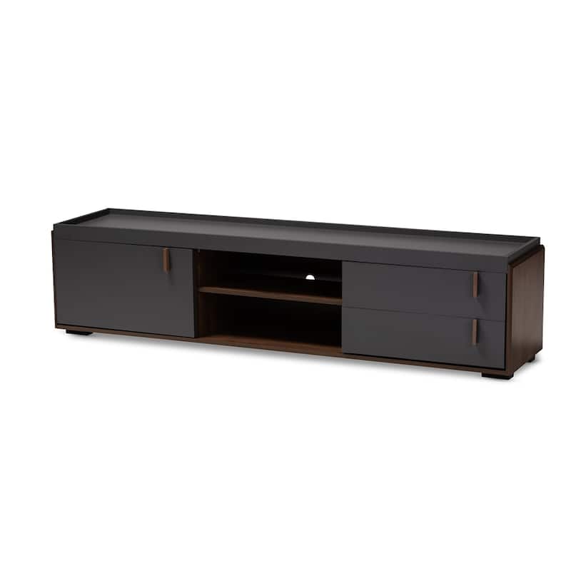 Rikke Modern and Contemporary Two-Tone Gray and Walnut Finished Wood 2-Drawer TV Stand - 17.1"H x 70.9"W x 15.7"D
