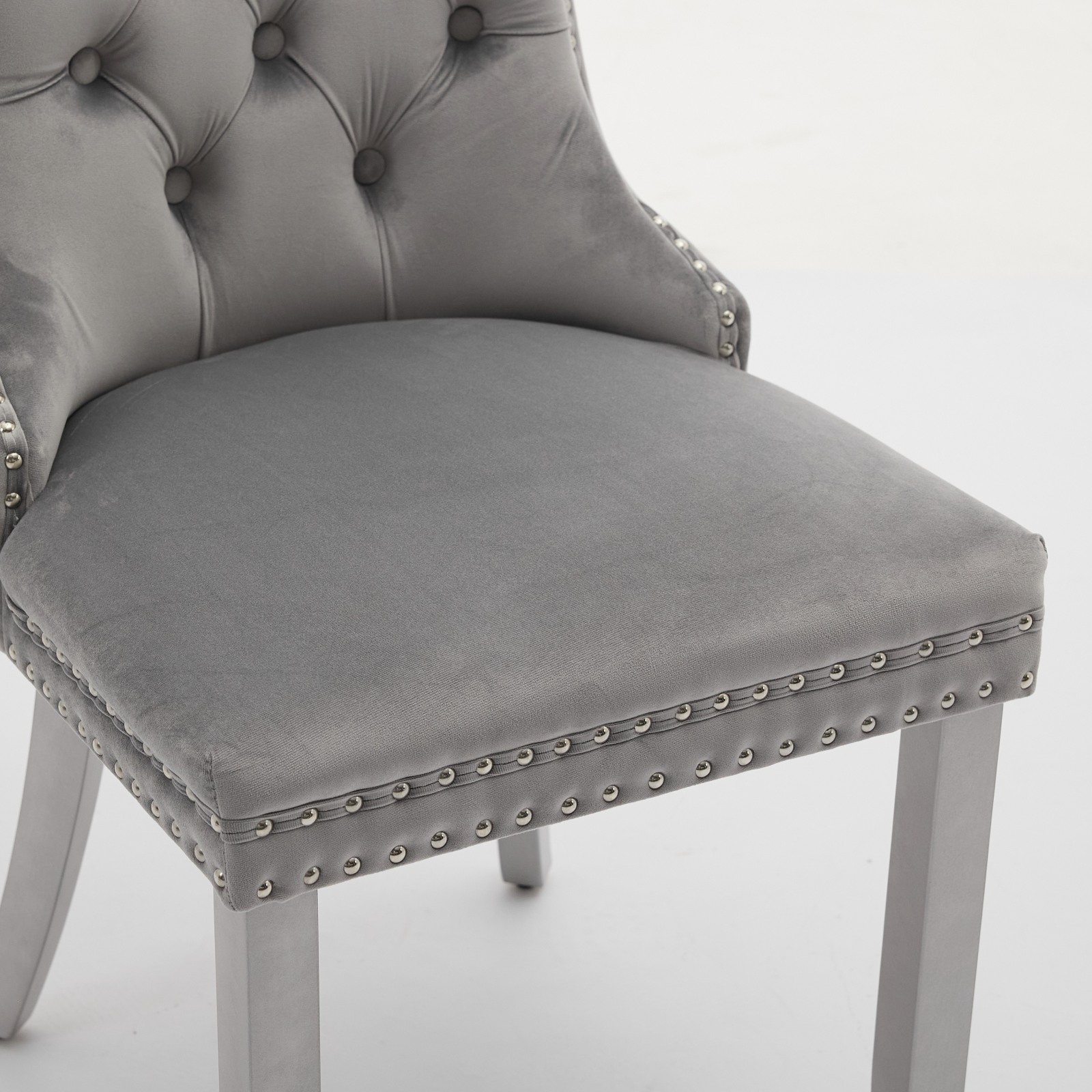 Nikki Collection Modern High-end Tufted Velvet Upholstered Dining Chair with Wood Legs Nailhead Trim 2-Pcs Set