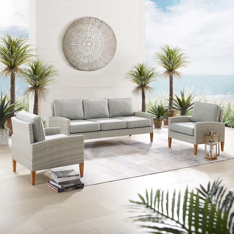 Crosley Capella Outdoor Wicker 3Pc Sofa Set - 33"H x 80"W x 132"D