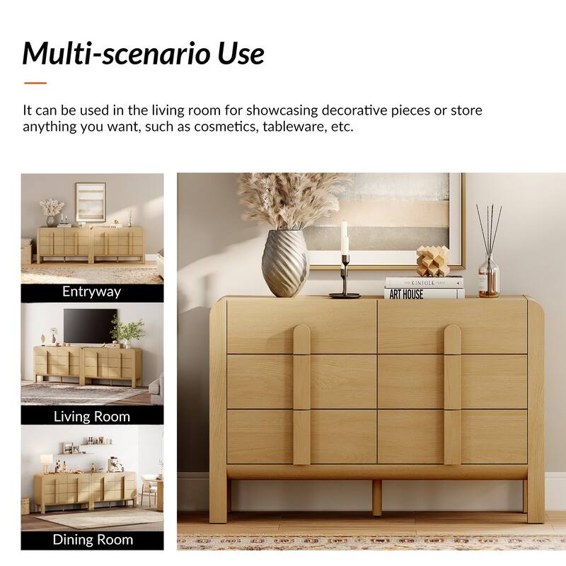 WAMPAT Mid Century 6 Drawer Dresser Set Of 2, 47.2" Modern Chest Of Drawers With Storage, Curved Profile Wood Double Dresser