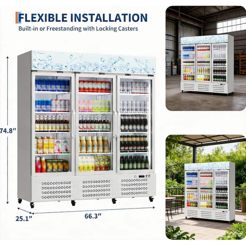 3 Glass Door Display Refrigerator, with 360° Circulation Cooling