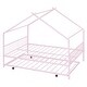 preview thumbnail 7 of 15, Pink Full Size Metal House Bed with Trundle & Roof