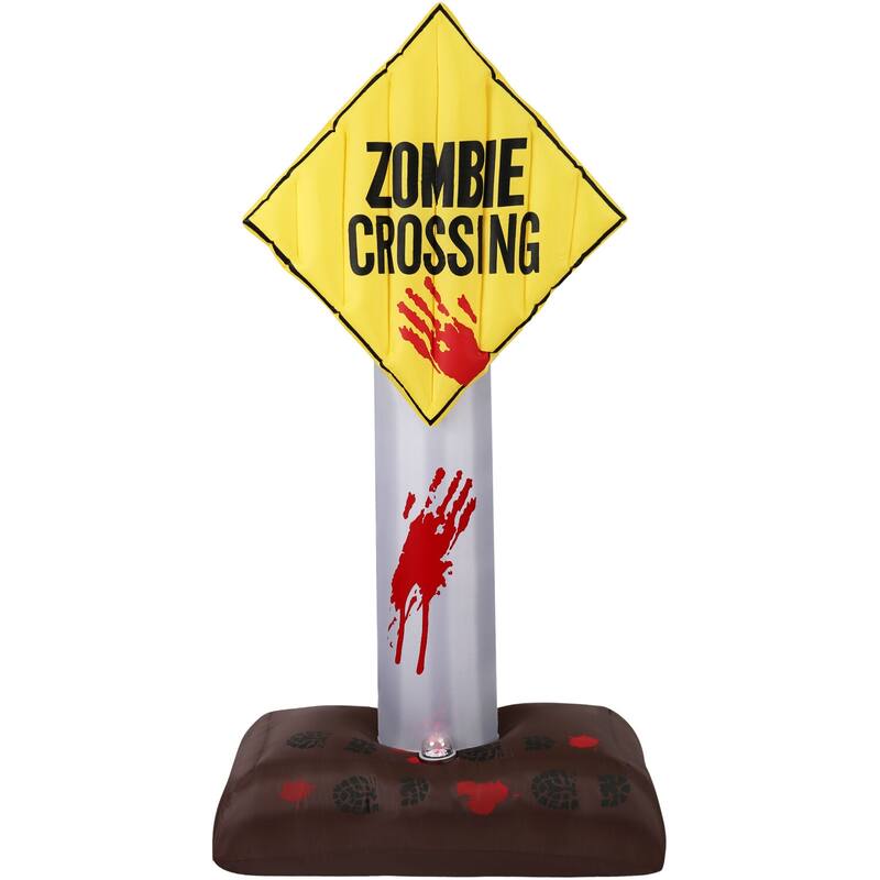 Haunted Hill Farm 6-ft. Prelit Inflatable Zombie Crossing Sign