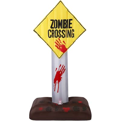 Haunted Hill Farm 6-ft. Prelit Inflatable Zombie Crossing Sign
