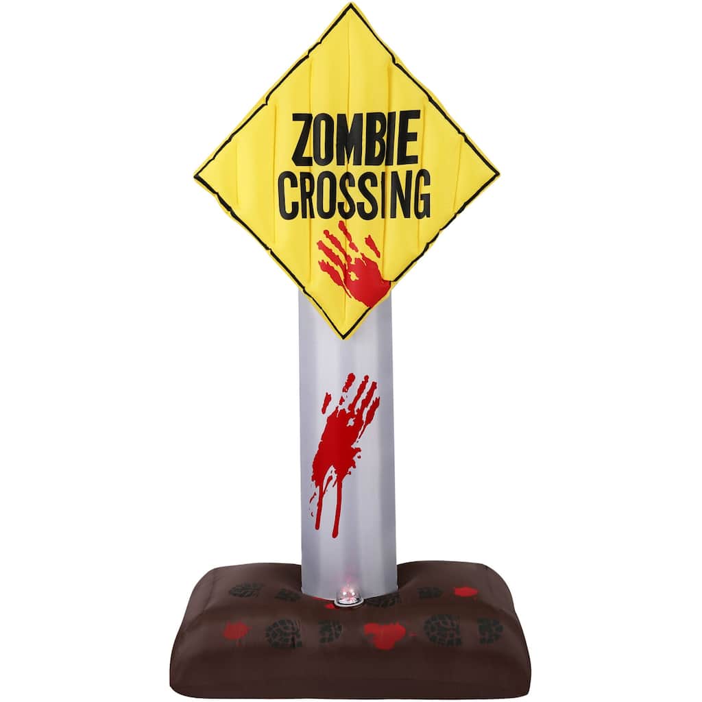 Haunted Hill Farm 6-ft. Prelit Inflatable Zombie Crossing Sign
