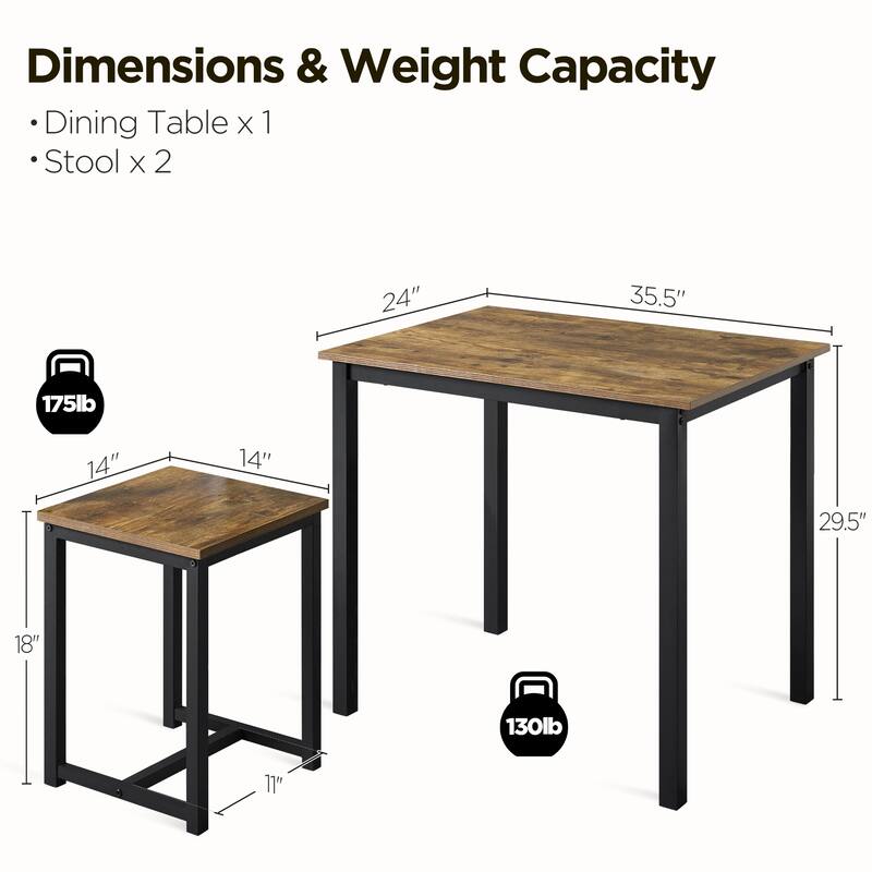 Yaheetech Industrial 3-Piece Dining Table Set w/ 2 Stools for Kitchen