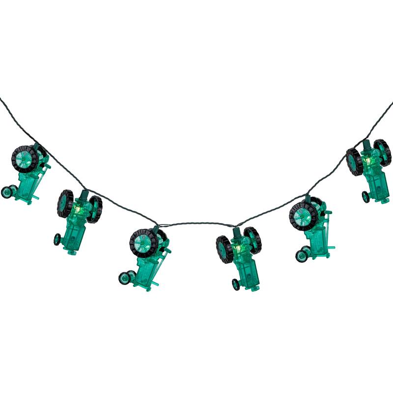 10 Green Tractors Clear White String Light Set - 6' Green Wire
