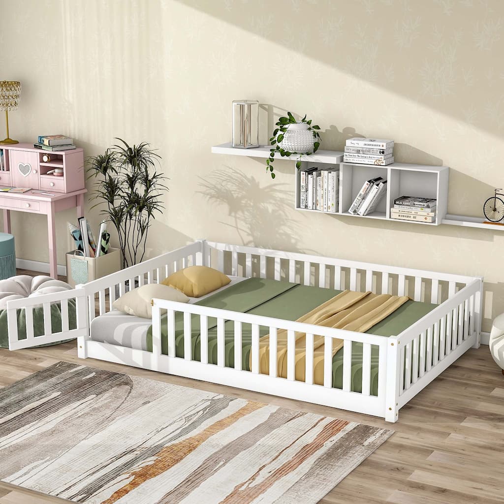 Durable Floor Platform Bed with Fence
