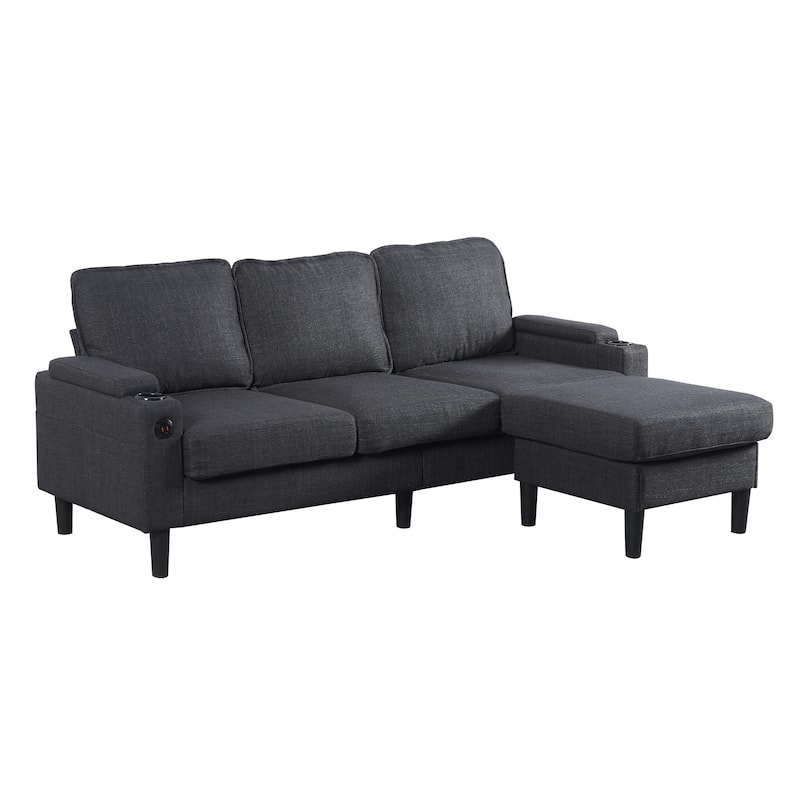 78'' Fabric L-Shaped 3-Seater Sectional Sofa with Storage Ottoman, USB Port, Cup Holders, and Magazine Bags
