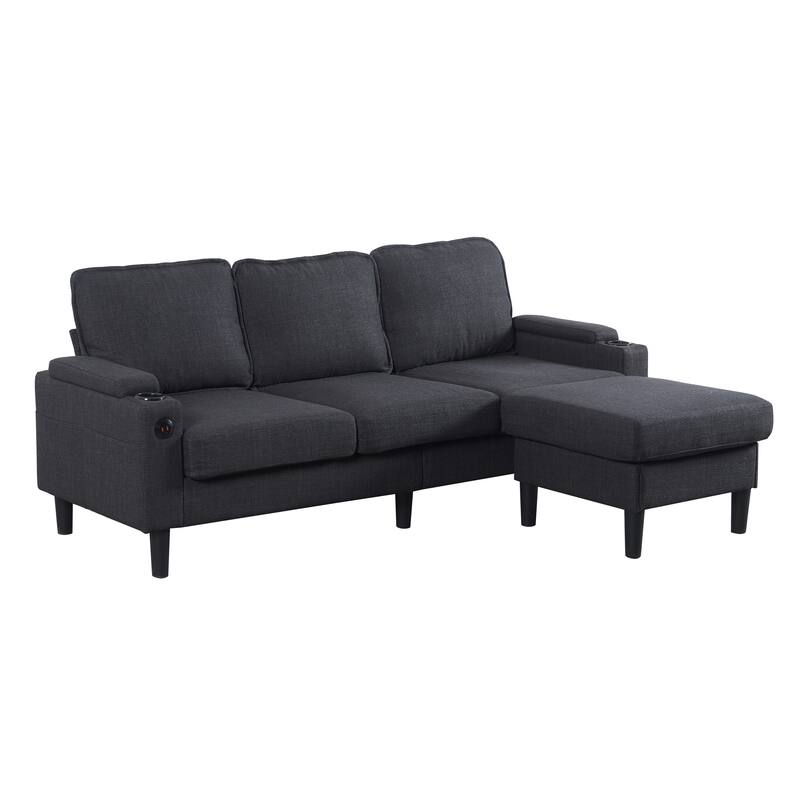 L Shaped Sectional Couches with Storage Ottoman, 3 Seater Upholstered Sofa with USB Port, Cup Holder Modern Sofas for Apartment