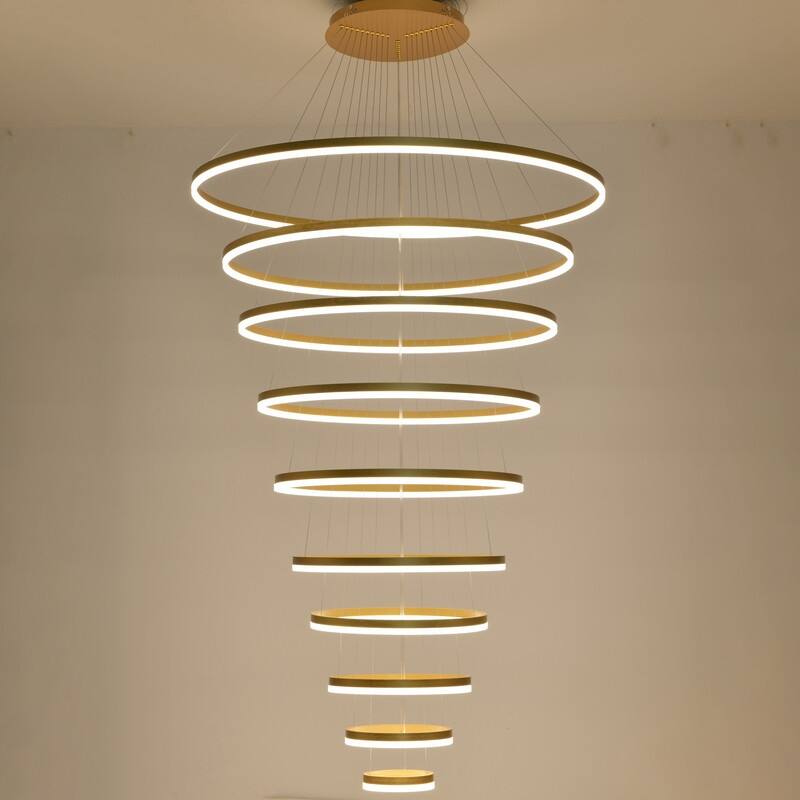 Modern LED Ring Chandelier - Remote Control Dimmable Pendant Lights for High Ceilings, Foyers & Living Rooms