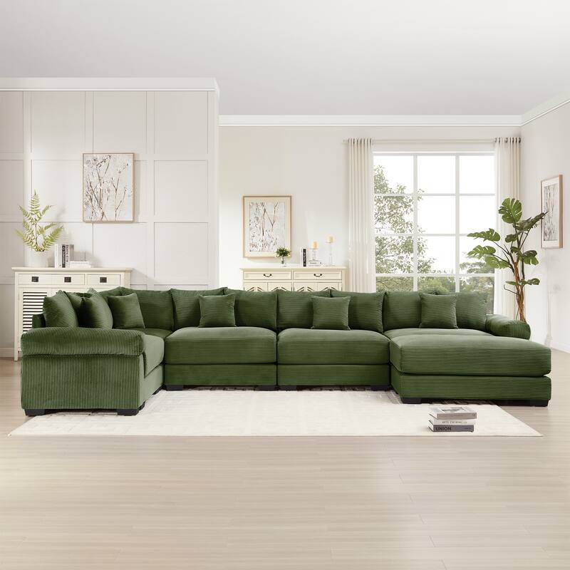 GDFStudio - Corduroy 5-Seater 154.6" Cloud Modular Sectional Couch with Ottoman