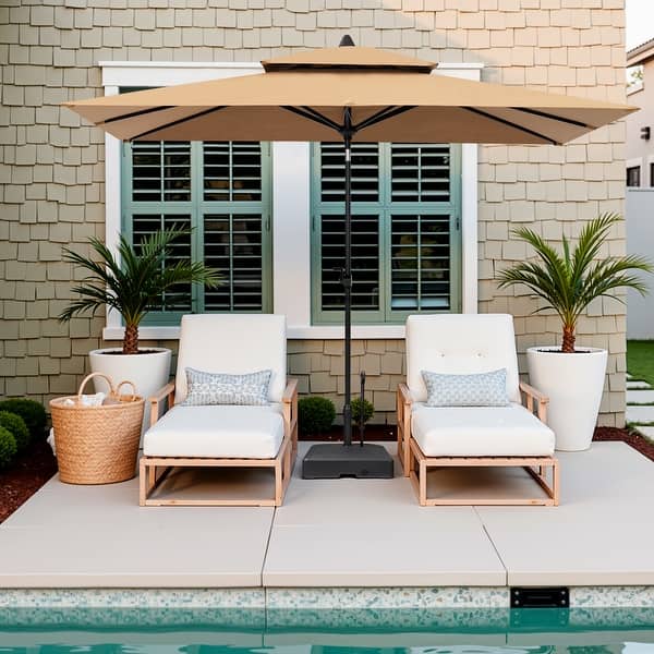 double top market patio umbrella with base PURPLE LEAF 9' X 12' Deluxe Wood Pattern Rectangle Offset Hanging Umbrella Outdoor Umbrella Garden Umbrella, Beige : Patio, Lawn & Garden lasting and professional Crestlive Products 10 ft. x