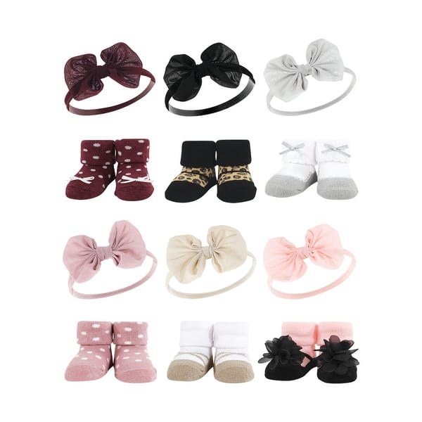 slide 1 of 1, Hudson Baby Infant Girl 12Pc Headband and Socks Giftset, Burgundy Leopard Blush Taupe, One Size - Burgundy Leopard Blush Taupe Burgundy Leopard Blush Taupe - One Size