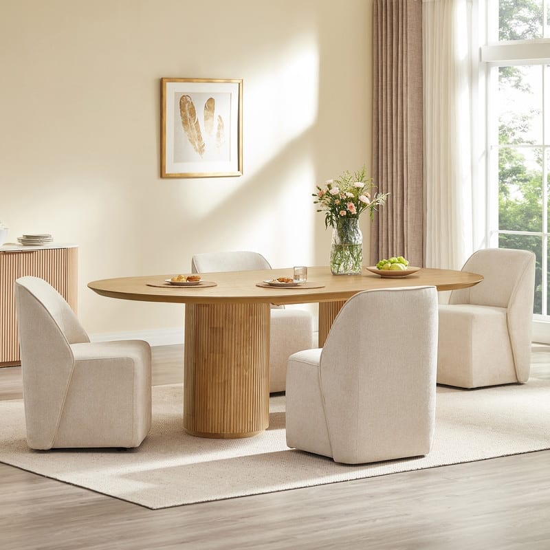 Spruce & Spring Modern Upholstered Dining Chair with Hidden Casters - Set of 4 - Linen-Fabric