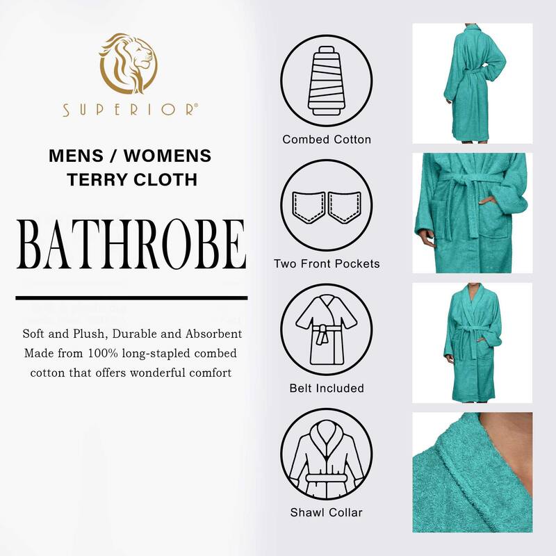 100% Cotton Soft Terry Adult Unisex Lightweight Bathrobe by Superior
