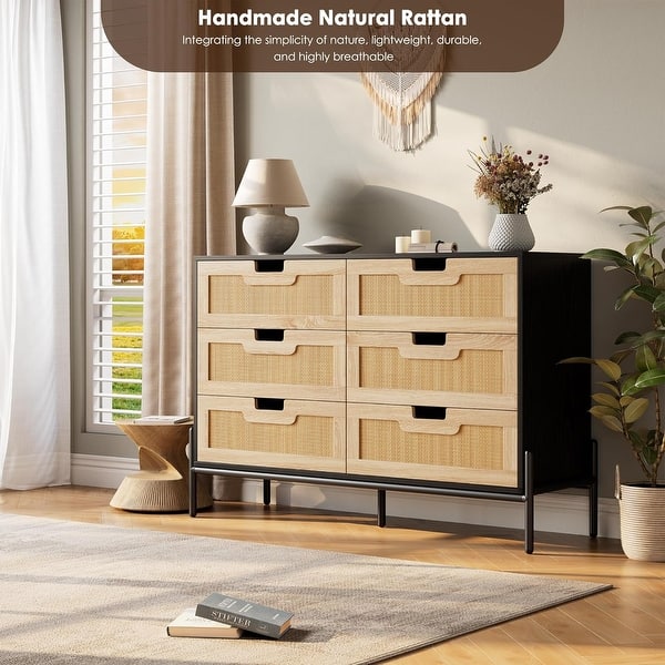 Natural Rattan 6 Drawer Dresser Boho Dresser with Chest of Drawers Modern  Storage Cabinet - On Sale - Bed Bath & Beyond - 42935283