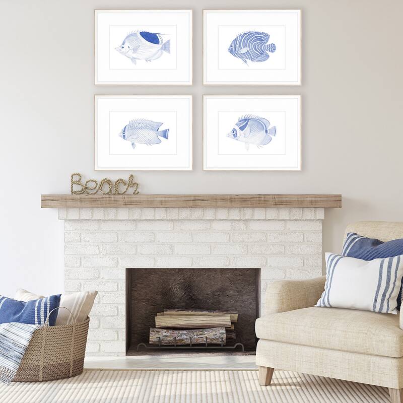 Blue Fish S/4 Framed Art Giclee Under Glass