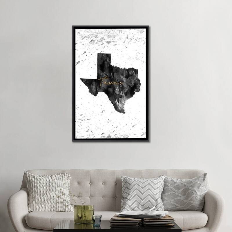 iCanvas "Texas Black And White Gold" by WallDecorAddict Framed