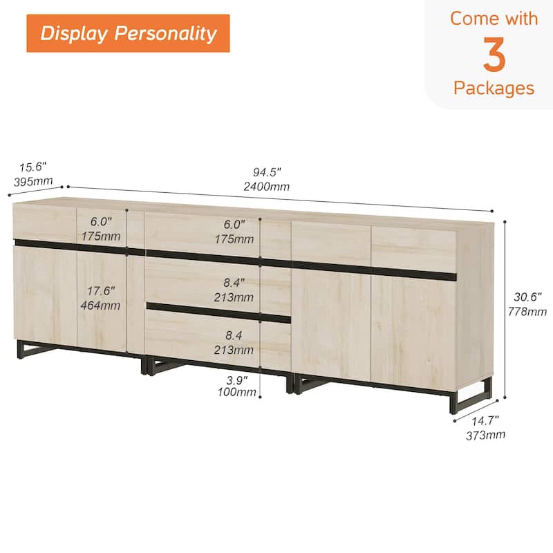 WAMPAT Storage Cabinet, 3 in 1 Modern Sideboard