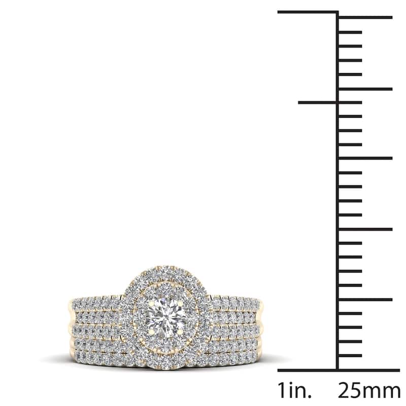 1ct TDW Diamond Double Halo Bridal Ring Set in 14k Yellow Gold for Women