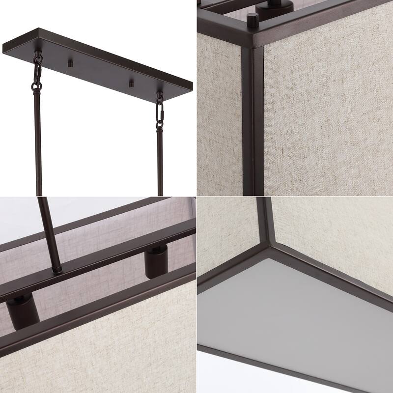 Arlo 42" 4-Light Minimalist Industrial Trapezoidal Linen Iron Linear LED Pendant, Oil Rubbed Bronze/Beige by JONATHAN Y