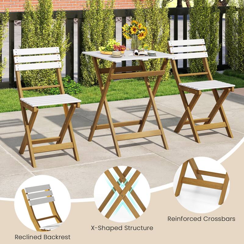 Gymax 3-Piece Folding Patio Bistro Set w/ Slatted Design Small Outdoor