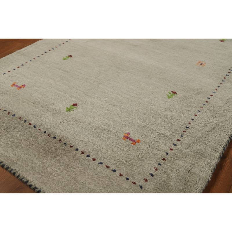 Hand Knotted Oriental 100% Wool Carpet Tribal Animal Pictorial Beige & Ivories Gabbeh Area Rug - 4' 11'' X 3' 1''