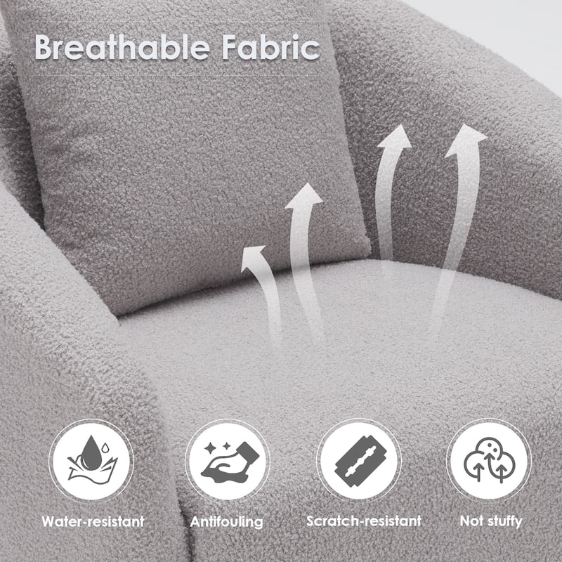 Swivel Accent Chair, Barrel Armchair with Back Pillow & Wood Frame for Living Room, Bedroom, Office