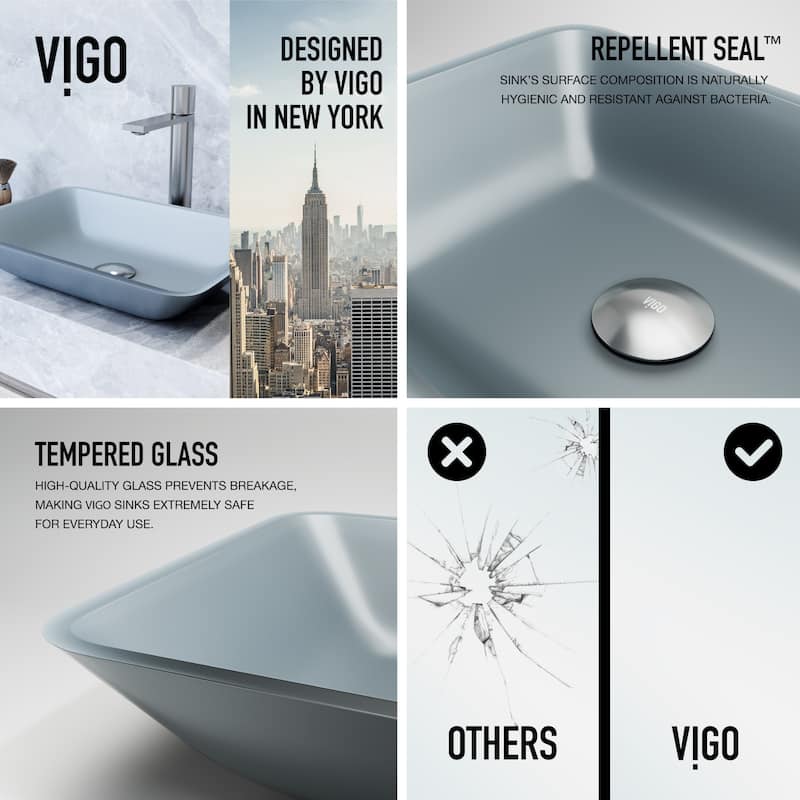 VIGO Sottile 18"L x 13"W x 4"H Glass Rectangular Vessel Bathroom Sink