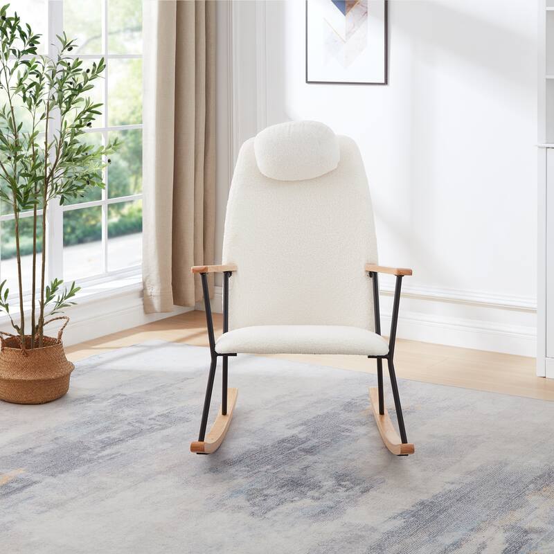 Modern Adjustable Headrest Pillow Upholstered High Back Rocking Chair