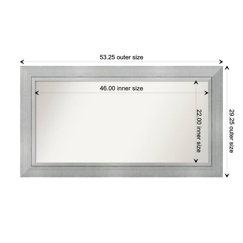 Romano Silver Framed Non-Beveled Custom Wall Mirror, Bathroom Vanity Mirror - Outer Size: 53.25 x 29.25
