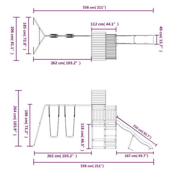 dimension image slide 1 of 2, vidaXL Swing Set Outdoor Backyard Wooden Playground Equipment for Kids Age 3-8