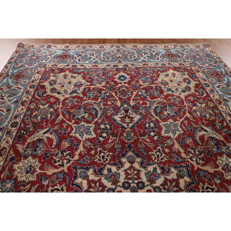 Vegetable Dye Isfahan Persian Antique Area Rug Handmade Wool Carpet - 9'2"x 13'8"