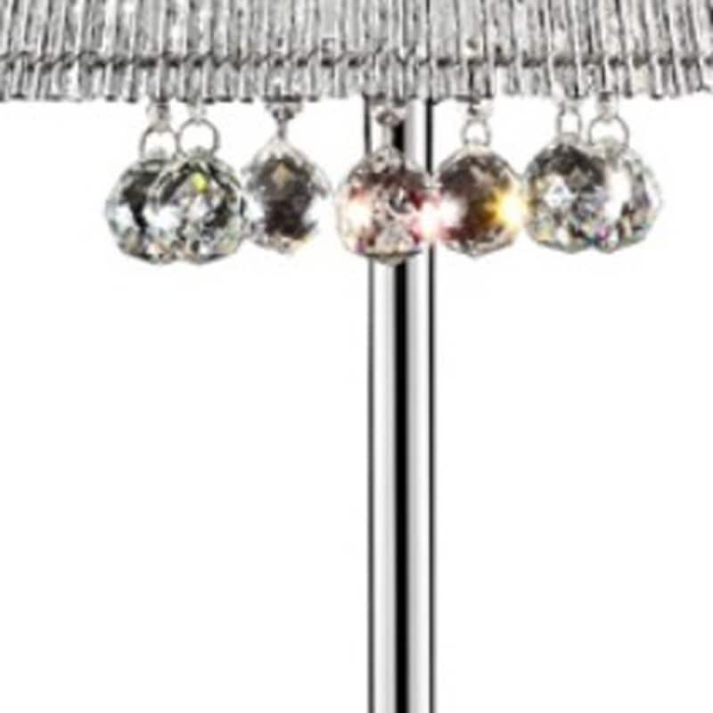 Silver Metal Bedside Lamp with Chrome Empire Shade 3 Light Crystal Accents In-Line Switch - 15” x 15” x 27.5” (D x W x H)