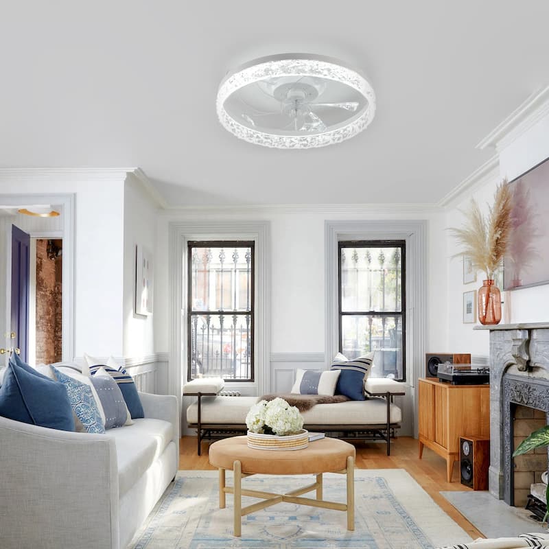 19" Bedroom Fan Light with Remote Control, Dimmable, 7 Blades, Reversible DC Motor, with LED Light