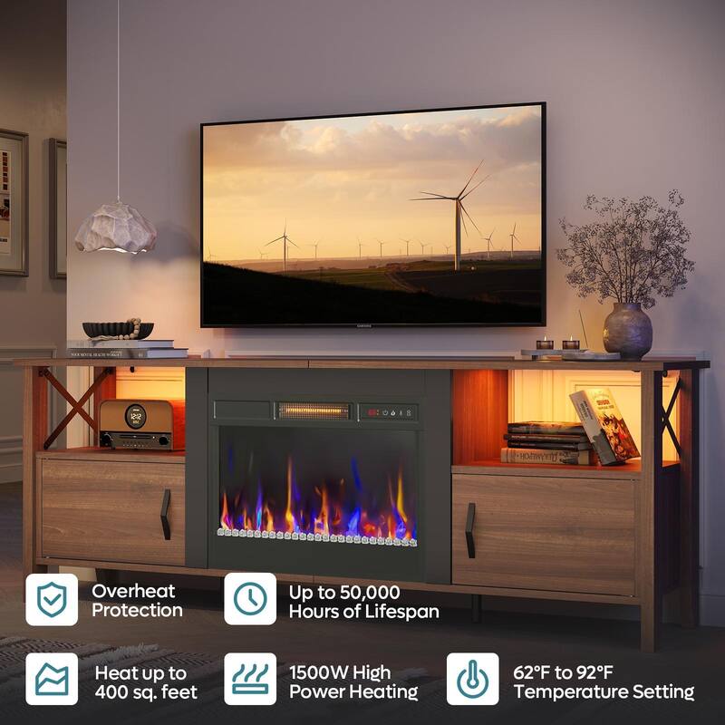 Bestier TV Stand, LED Media Console with Storage, with Electric Fireplace and LED and Adjustable Storage Cabinet