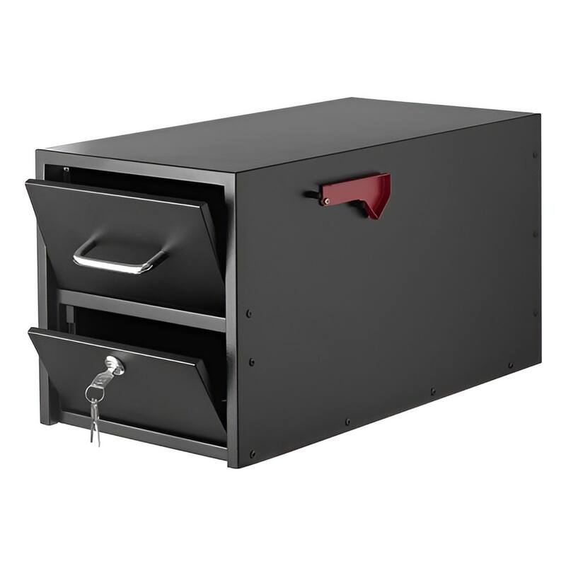 Black Steel Lockable Mailbox Post Mount with Anti-Theft Design and Magnetic Door - 21.06 x 10.63 x 11.22 in