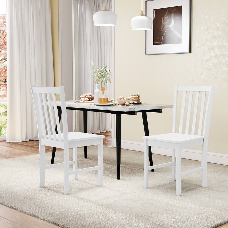 Set of 2 Wooden Dining Chairs with Slat Backrest and Solid Rubber Wood Frame Kitchen Chairs - 16" x 20" x 35"